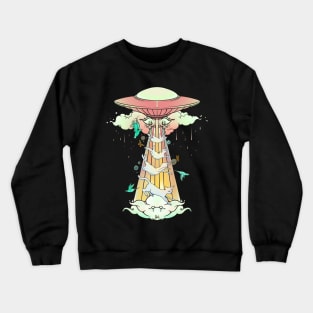 UFO Abducting Cats Surreal Alien Art Crewneck Sweatshirt